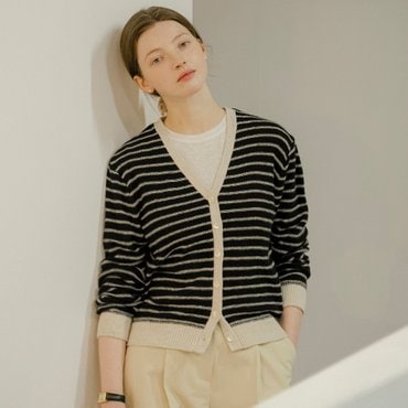 틸아이다이 [쓱머니적립] Line color stripe wool blended cardigan_Oatmeal