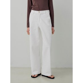 Basic Twill Cotton Semi Wide Pants - Ivory