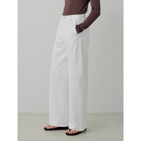 Basic Twill Cotton Semi Wide Pants - Ivory