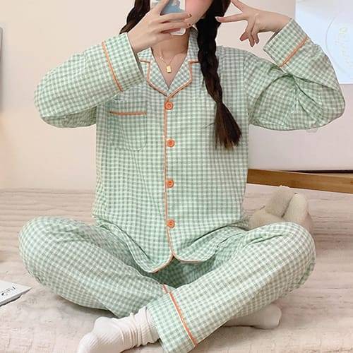 나바바 / NT1318 파스텔 체크 카라 긴팔 파자마 세트