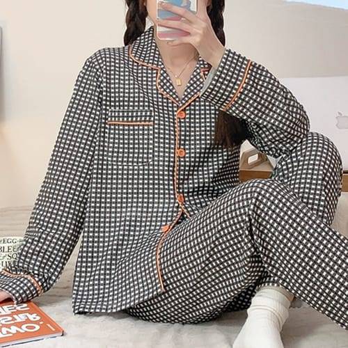나바바 / NT1318 파스텔 체크 카라 긴팔 파자마 세트