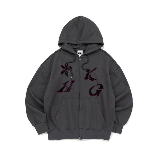 FLOWER DOT GRAPHIC HOOD ZIP-UP (CHARCOAL)