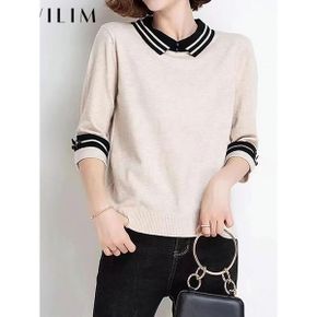 배색 카라 프렌치 티셔츠 GBMKN107P _P340693218