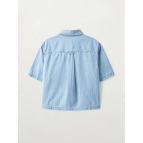 (W) 라이트 웨이트 데님 포켓 하프 셔츠_라이트 블루