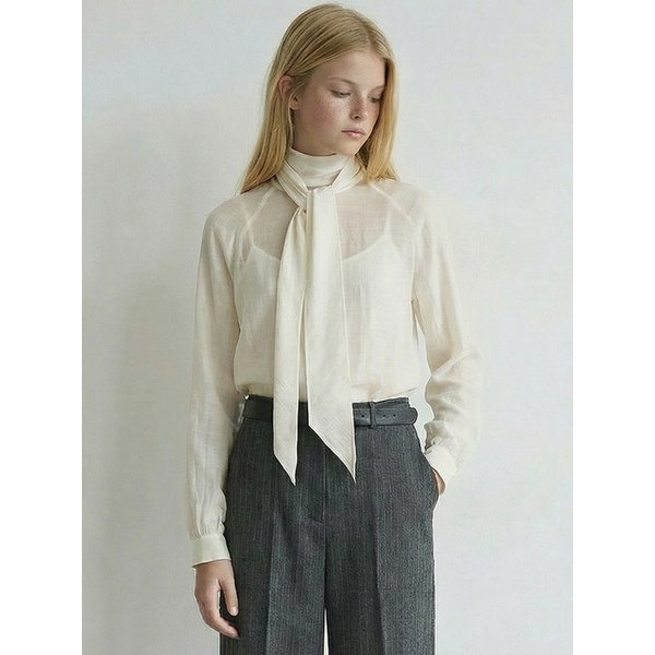 스카프넥 시어 블라우스_CREAM