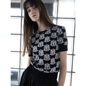 MARI Jacquard Logo Knit Top Black