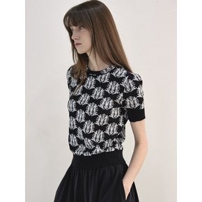 MARI Jacquard Logo Knit Top Black