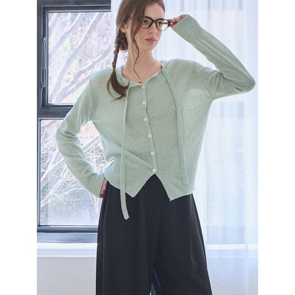 Boucle knit tie cardigan_5 Colors