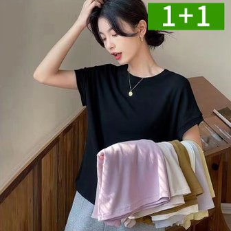 OMT 1+1 모달 여성 여름 반팔티 라운드 M~3XL 루즈핏 여자 빅사이즈 티셔츠