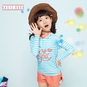 베이직엘르 [본사] 베이직엘르 2PCS 비치수영복 상하의 SET+수모 아동수영복 아동래쉬가드 BEG-P602T