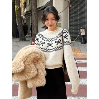 비뮤즈맨션 Ribbon nordic knit - Ivory