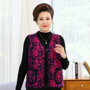 조끼 꽃무늬 여자 겨울 할머니 중년 재킷 누빔 의류 촌캉스 기모