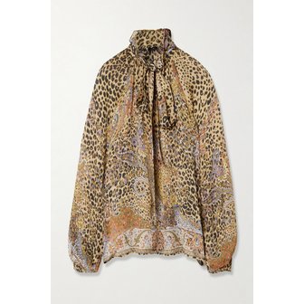 에트로 퍼시 보우 개더 프린트 실크 시폰 블라우스 46376663162954081