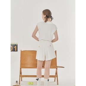 BUTTON-EMBELLISHED PLEATED SHORTS W/INNER PANTS_White