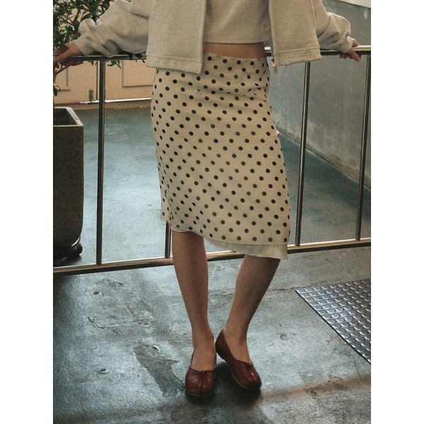 Layered Dot Midi Skirt_CTS626(White)
