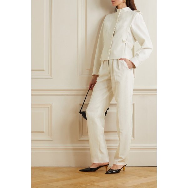 피델리아 플리츠 코튼 리넨 혼방 테이퍼드 팬츠 오프 화이트 1647597303705203