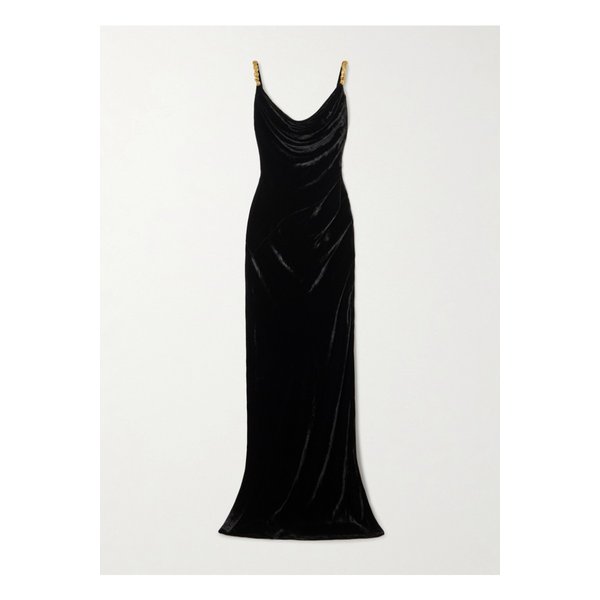 장식 드레이프 벨벳 맥시 드레스 블랙 46376663162844039