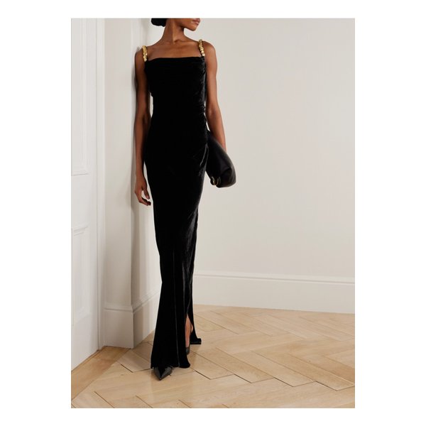 장식 드레이프 벨벳 맥시 드레스 블랙 46376663162844039