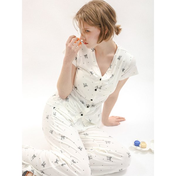 MJ_Bow floral short sleeve pajama two-piece set_2color