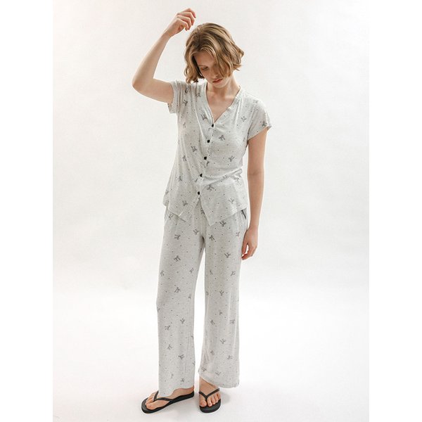 MJ_Bow floral short sleeve pajama two-piece set_2color