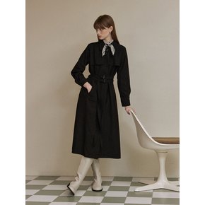 [단독] Two belt trench long dress - black