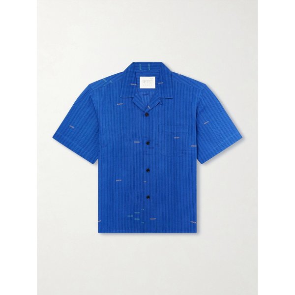 로널드 컨버터블 칼라 자수 스트라이프 코튼 셔츠 46376663163099387