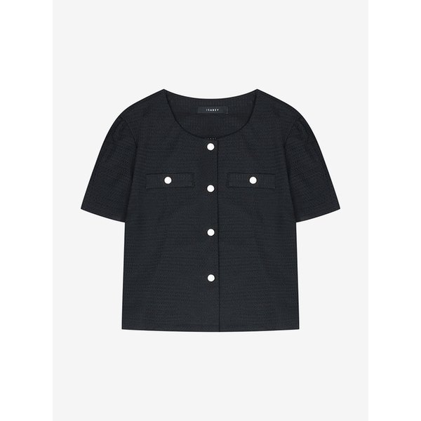 실버 버튼 반팔 자켓형 블라우스 (VMBAD2458)