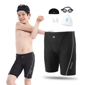 5종세트 스키즈 남아동 주니어 5부 실내수영복바지 블랙 수모+수경+파우치 SBC-301PBKs5