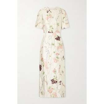 에르뎀 플로럴 프린트 크링클 새틴 미디 원피스 46376663163028485