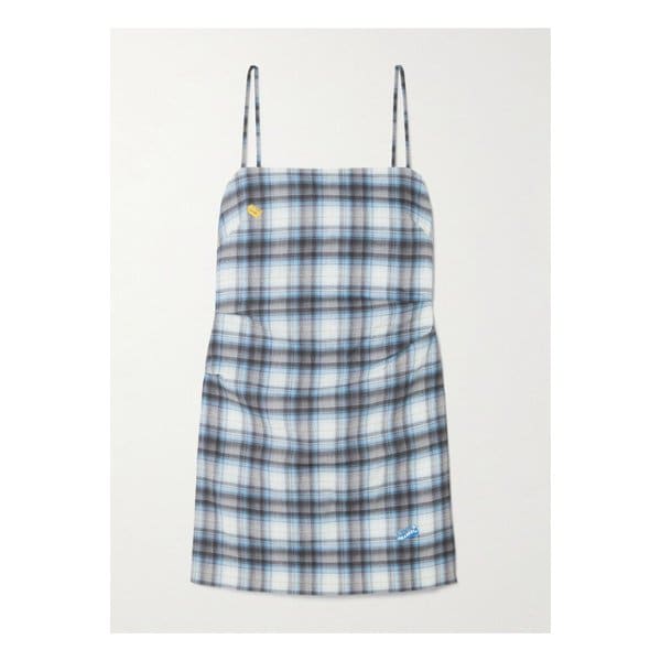 개더 체크 리넨 혼방 미니 드레스 블루 46376663162861411