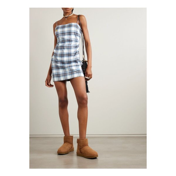 개더 체크 리넨 혼방 미니 드레스 블루 46376663162861411