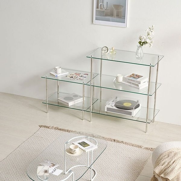 모노블랑 강화유리 모듈 선반 거실장 장식장 진열장 2단 600 IK5001R (착불)