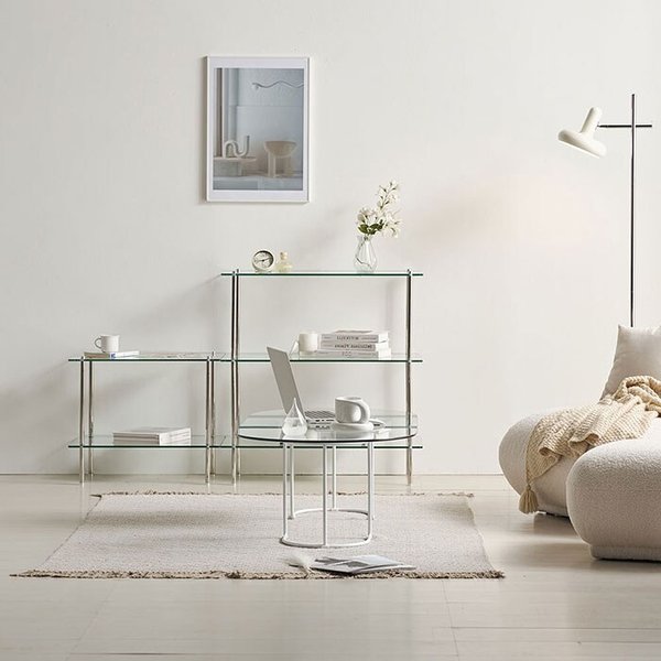 모노블랑 강화유리 모듈 선반 거실장 장식장 진열장 2단 600 IK5001R (착불)