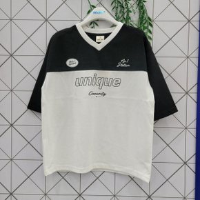 오버핏 7부 블록코어 티 24QT482_GN