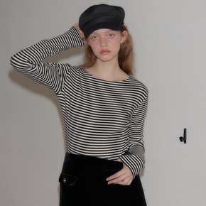 Boat Neck Stripe T Ivory