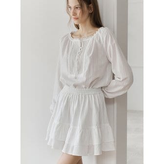 벰버 LACE TRIM TIERED BANDING SKIRT_WHITE