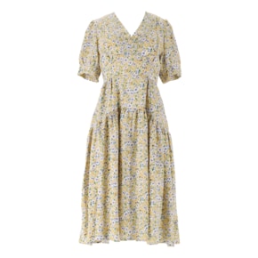 Watery Flower Pin-tuck Rayon Dress _Lemon