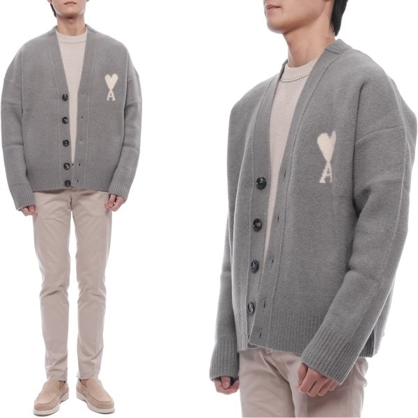 [부산점] 25FW 남성 하트 로고 알파카 혼방 가디건 (UKC365 KN0135 058 M 25F)