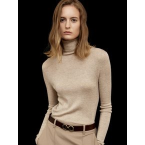 Silk Cashmere Turtleneck Knit Top Beige