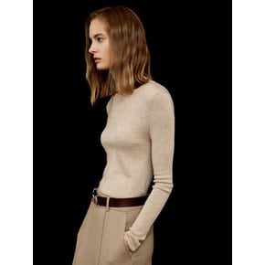 Silk Cashmere Turtleneck Knit Top Beige