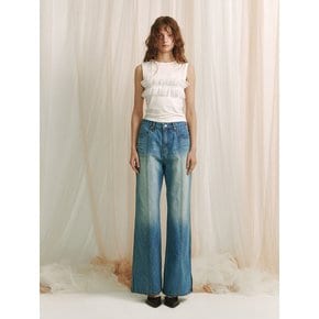 STRAIGHT WASHING DENIM PANTS - SKY BLUE