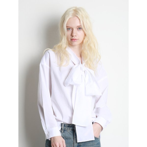 브이넥 리본 포인트 셔츠블라우스 화이트