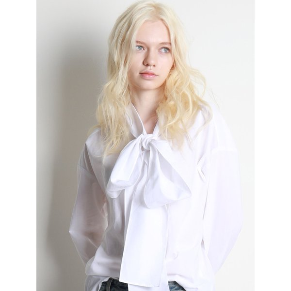 브이넥 리본 포인트 셔츠블라우스 화이트