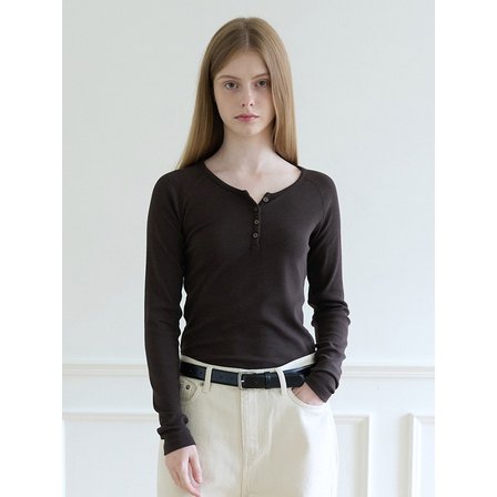 에드워드벌룬 Henley Neck Long-Sleeve T-Shirt - Brown