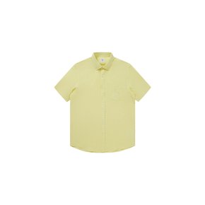 Linen Emblem Embroidered Short Sleeve Shirt_Lemon