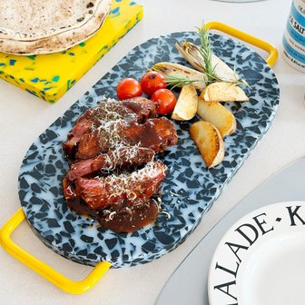  짐샌더슨 테라조 컬러 커팅보드 OVAL 컬러도마 플레이팅 손잡이 도마