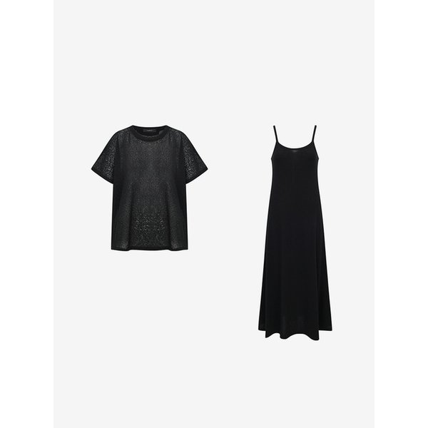 뒷 트임 커버업 니트 + 슬리브리스 원피스 SET (VMOAE1542)