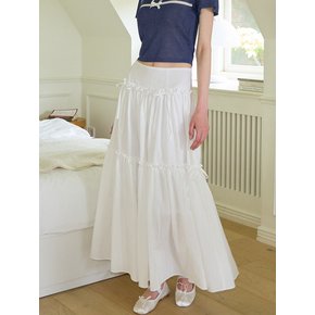 Ribbon Shirring Maxi Skirt_ White