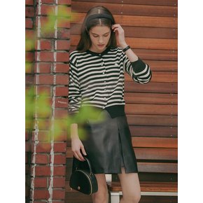 Slit stitch point leather skirt_Black