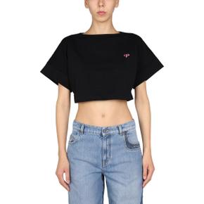 SS22 필로소피 디 로렌조 세라피니 CROPPED T-SHIRT WITH LOGO PRINT BLACK 07022145_0555